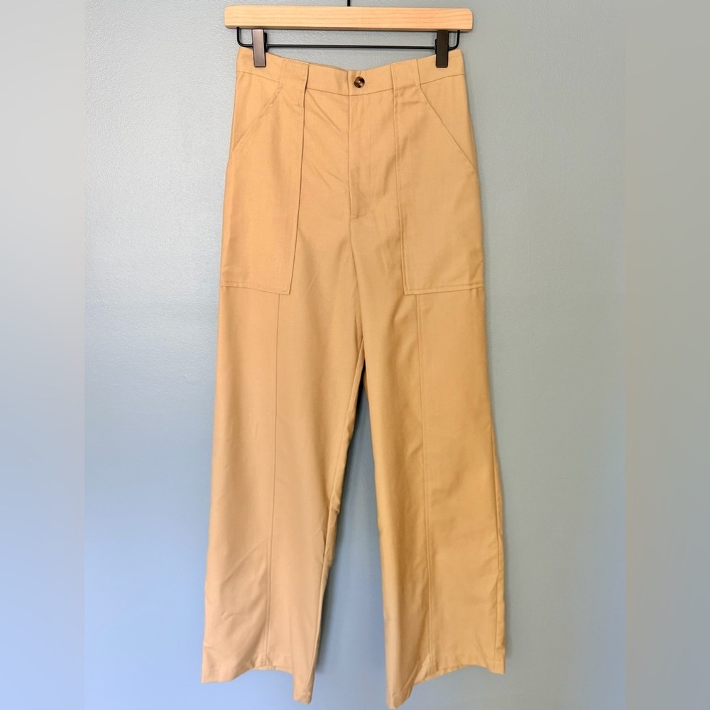 Reformation Tan Wide Leg High Rise Trouser Pant | Size 0